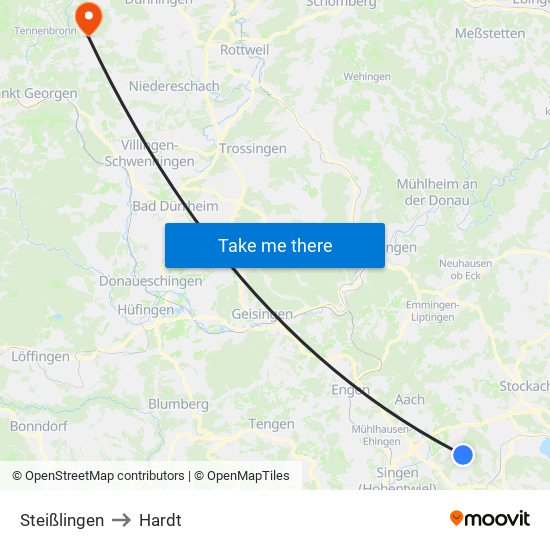 Steißlingen to Hardt map
