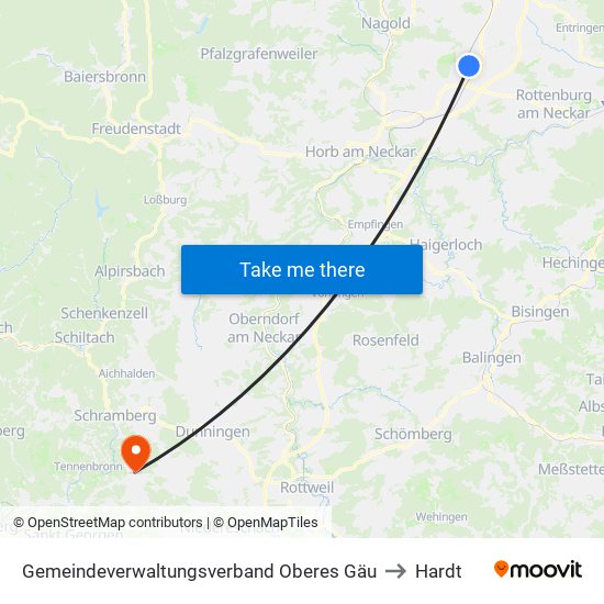 Gemeindeverwaltungsverband Oberes Gäu to Hardt map