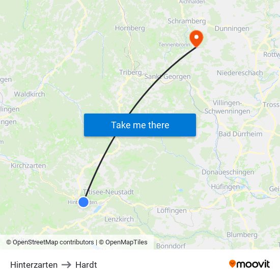 Hinterzarten to Hardt map