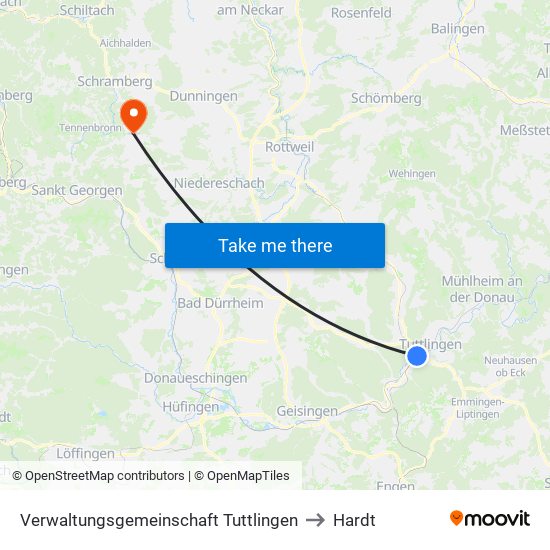 Verwaltungsgemeinschaft Tuttlingen to Hardt map