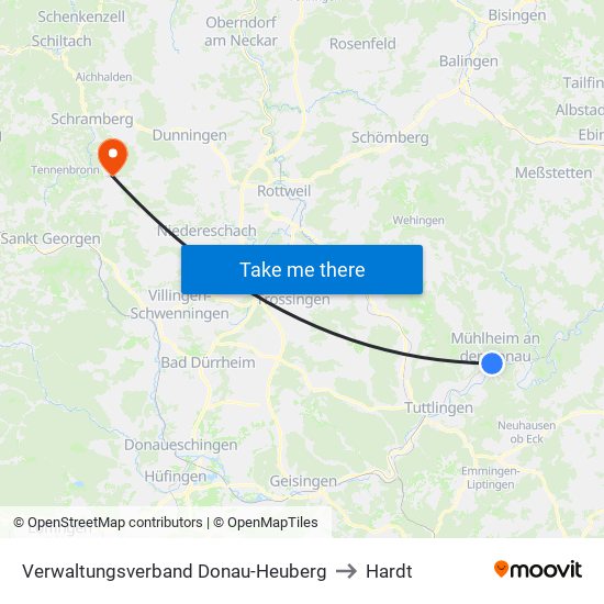 Verwaltungsverband Donau-Heuberg to Hardt map