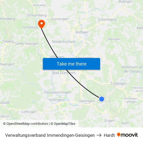 Verwaltungsverband Immendingen-Geisingen to Hardt map