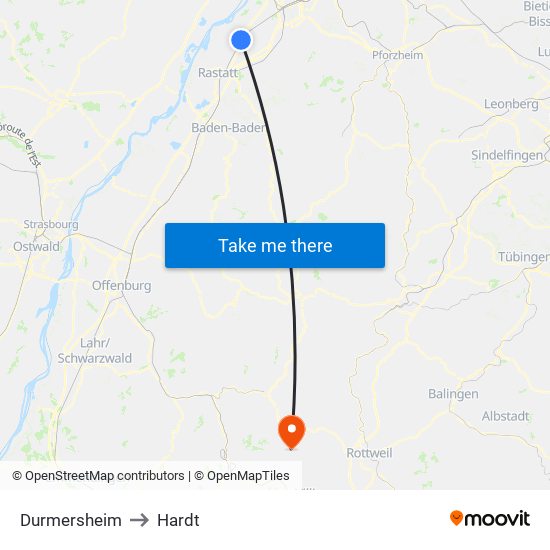 Durmersheim to Hardt map