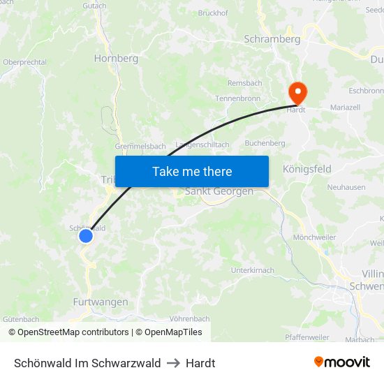 Schönwald Im Schwarzwald to Hardt map