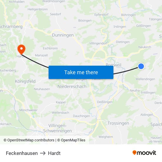 Feckenhausen to Hardt map