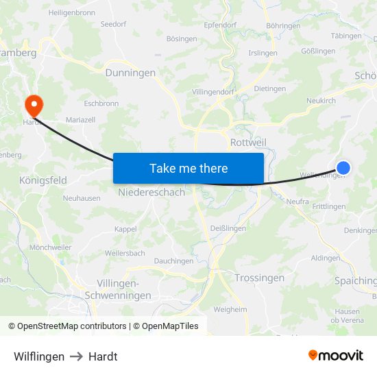 Wilflingen to Hardt map