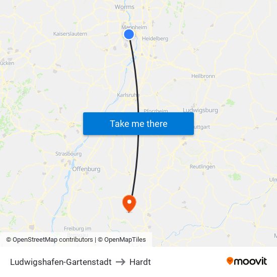 Ludwigshafen-Gartenstadt to Hardt map