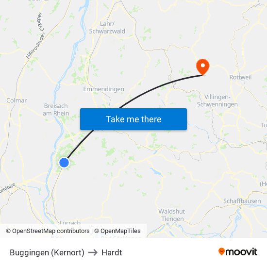 Buggingen (Kernort) to Hardt map