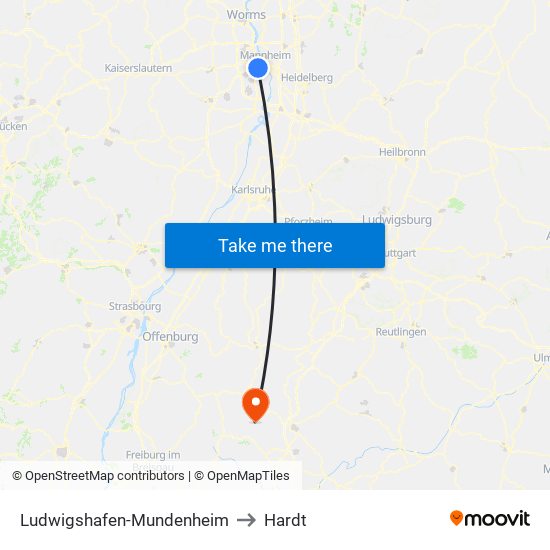 Ludwigshafen-Mundenheim to Hardt map