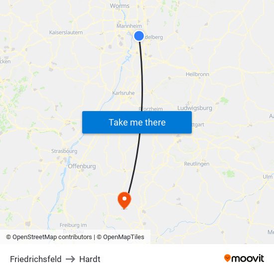 Friedrichsfeld to Hardt map