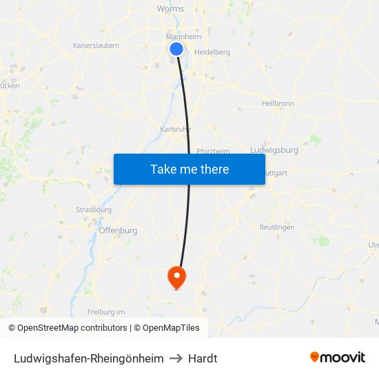 Ludwigshafen-Rheingönheim to Hardt map