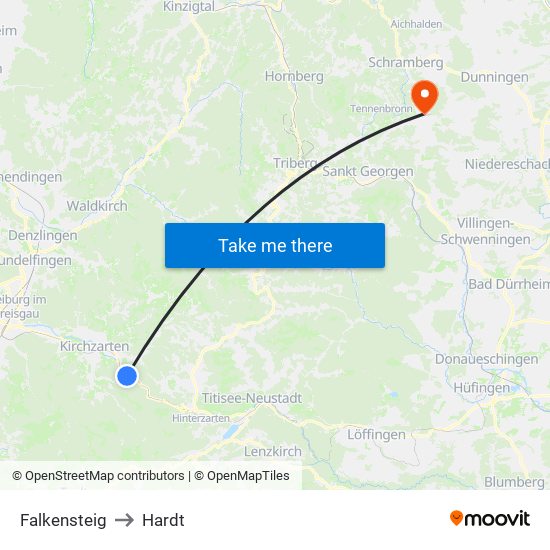 Falkensteig to Hardt map