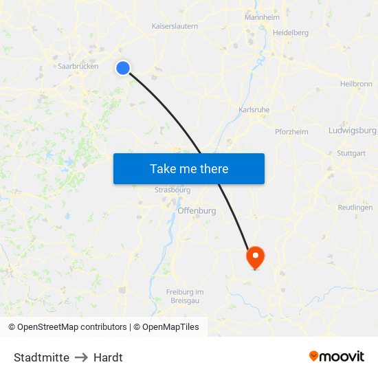 Stadtmitte to Hardt map