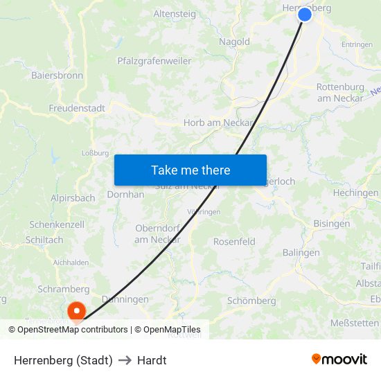 Herrenberg (Stadt) to Hardt map