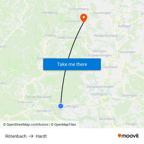 Rötenbach to Hardt map