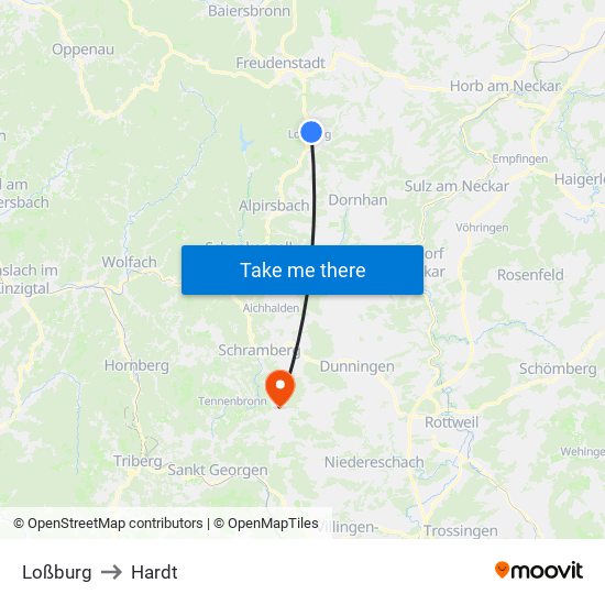 Loßburg to Hardt map