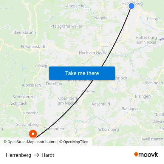 Herrenberg to Hardt map
