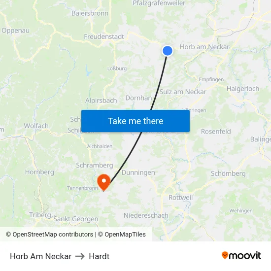 Horb Am Neckar to Hardt map