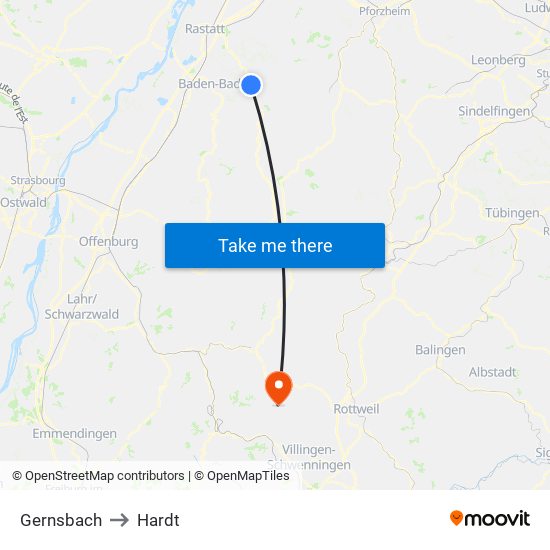 Gernsbach to Hardt map
