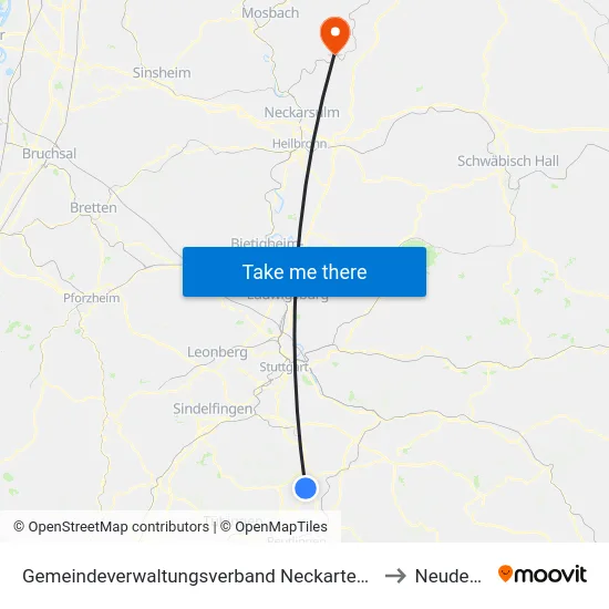 Gemeindeverwaltungsverband Neckartenzlingen to Neudenau map
