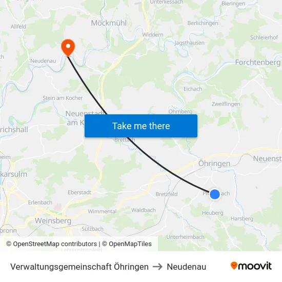 Verwaltungsgemeinschaft Öhringen to Neudenau map