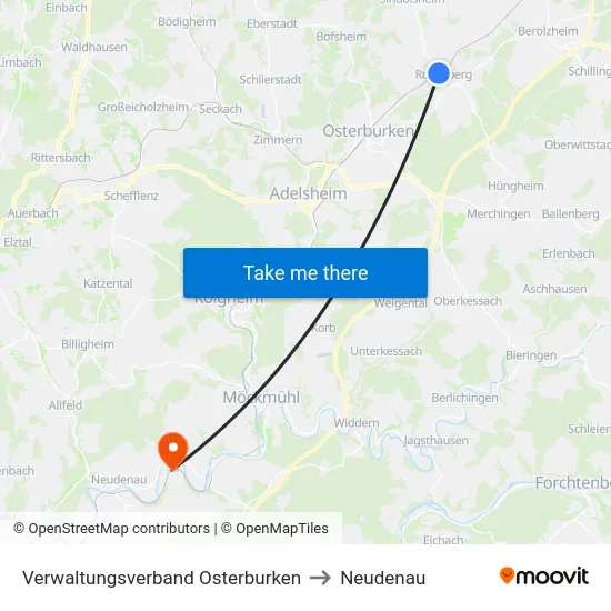 Verwaltungsverband Osterburken to Neudenau map