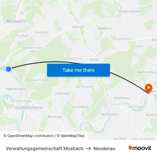 Verwaltungsgemeinschaft Mosbach to Neudenau map