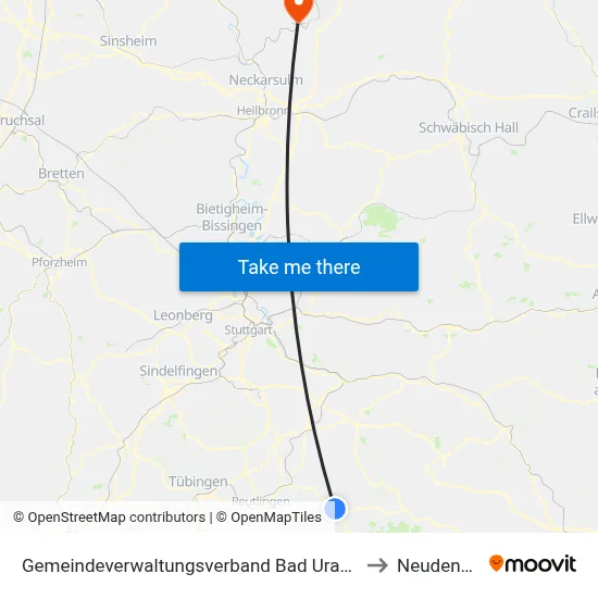 Gemeindeverwaltungsverband Bad Urach to Neudenau map