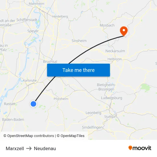 Marxzell to Neudenau map