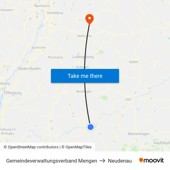Gemeindeverwaltungsverband Mengen to Neudenau map