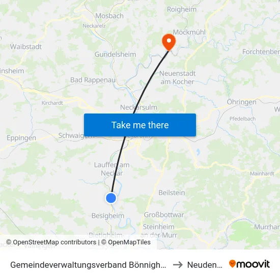 Gemeindeverwaltungsverband Bönnigheim to Neudenau map