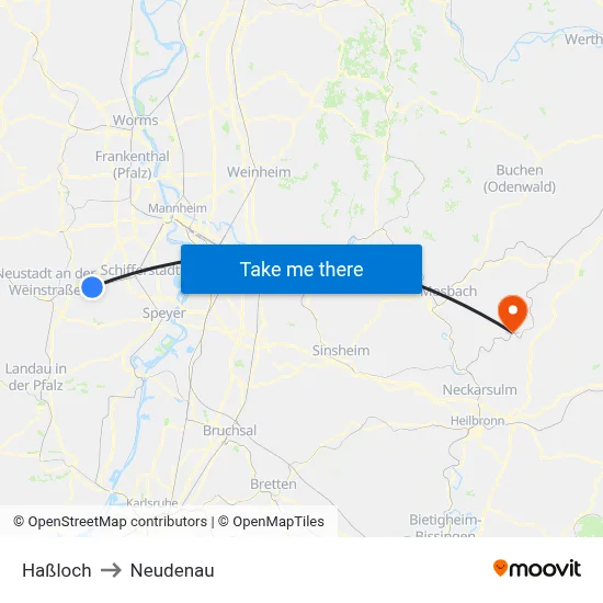 Haßloch to Neudenau map