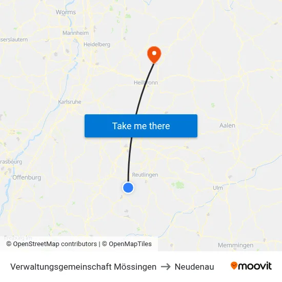 Verwaltungsgemeinschaft Mössingen to Neudenau map