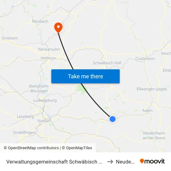 Verwaltungsgemeinschaft Schwäbisch Gmünd to Neudenau map
