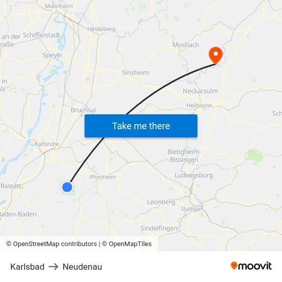 Karlsbad to Neudenau map