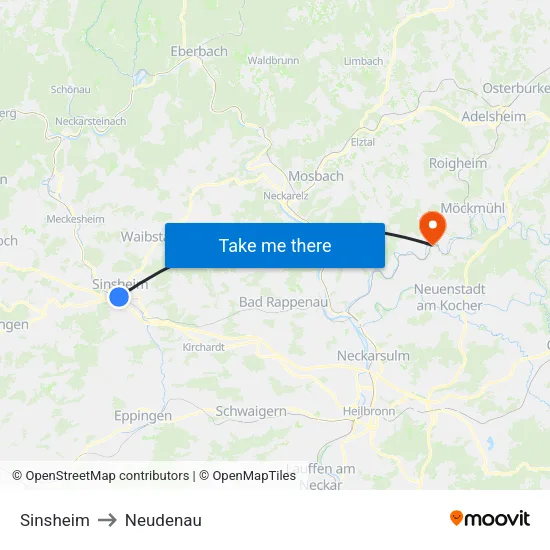 Sinsheim to Neudenau map
