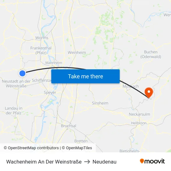 Wachenheim An Der Weinstraße to Neudenau map