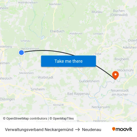 Verwaltungsverband Neckargemünd to Neudenau map
