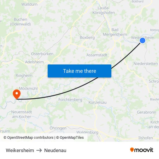 Weikersheim to Neudenau map