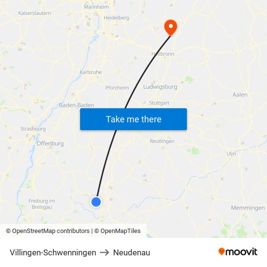 Villingen-Schwenningen to Neudenau map