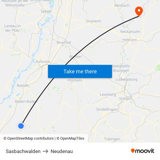 Sasbachwalden to Neudenau map