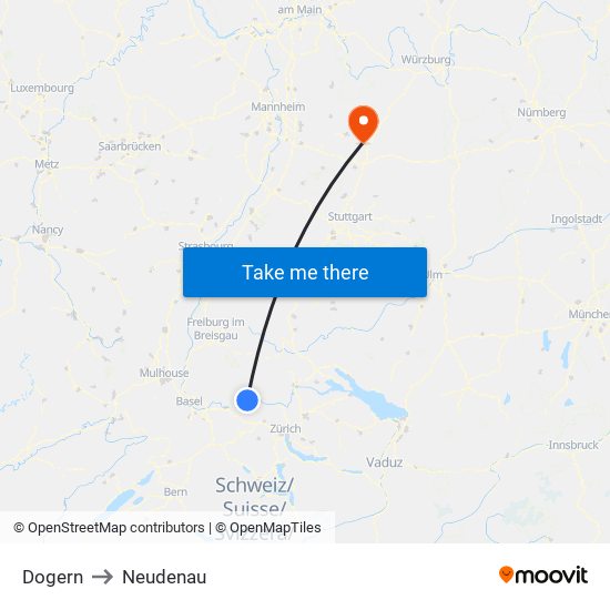 Dogern to Neudenau map