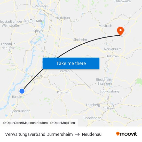 Verwaltungsverband Durmersheim to Neudenau map