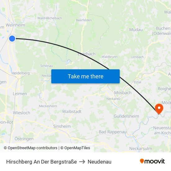 Hirschberg An Der Bergstraße to Neudenau map