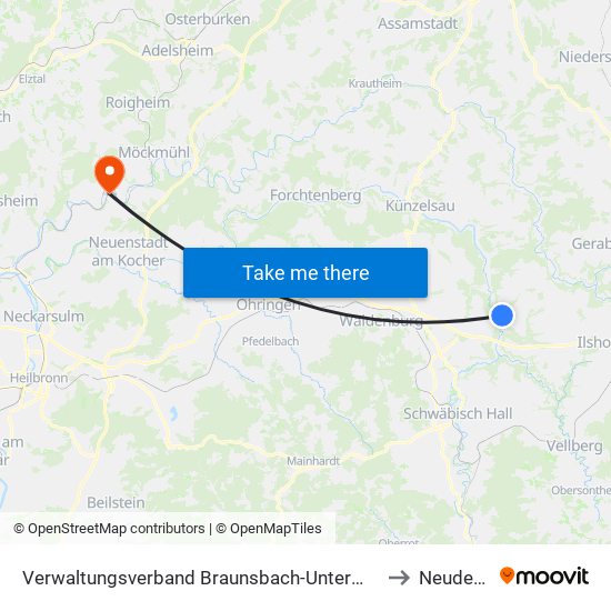 Verwaltungsverband Braunsbach-Untermünkheim to Neudenau map