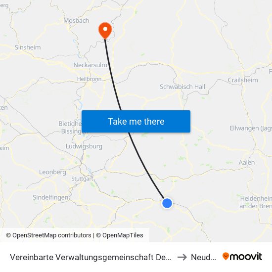 Vereinbarte Verwaltungsgemeinschaft Der Stadt Göppingen to Neudenau map