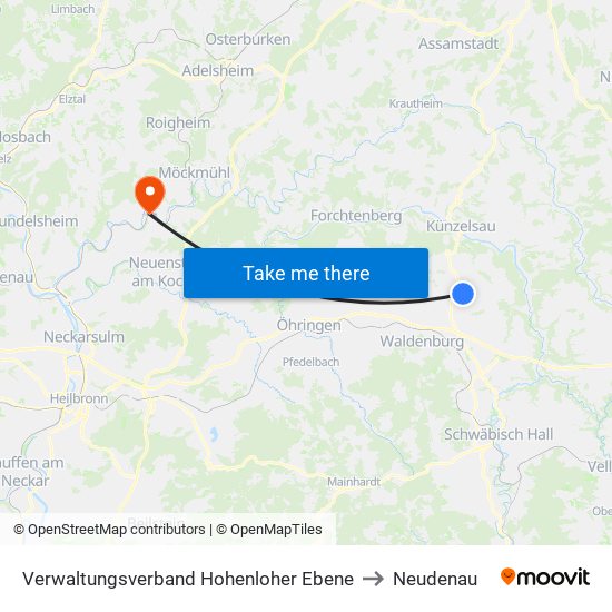 Verwaltungsverband Hohenloher Ebene to Neudenau map