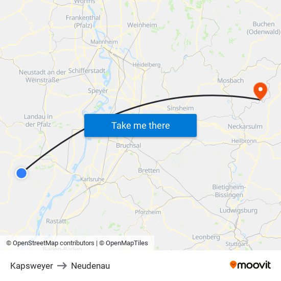 Kapsweyer to Neudenau map