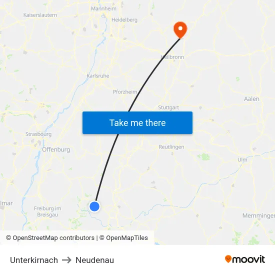 Unterkirnach to Neudenau map
