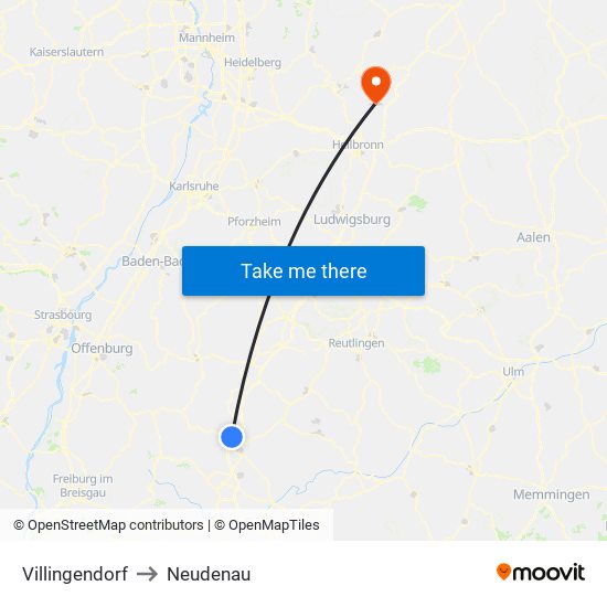 Villingendorf to Neudenau map